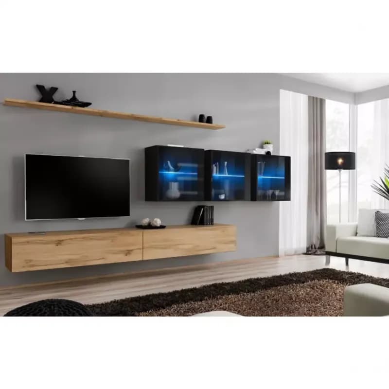 Obývacia stena Switch XVII Sklo +LED Wotan/čierna
