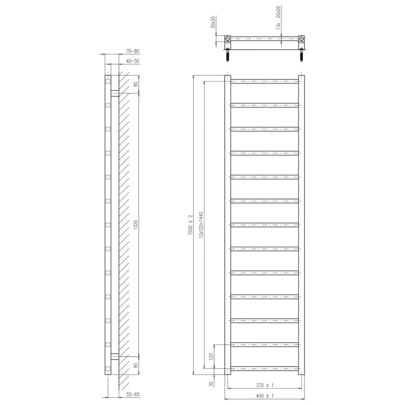 SAPHO - METRO LIGHT vykurovacie teleso 400x1500 čierna mat IR447TB 2