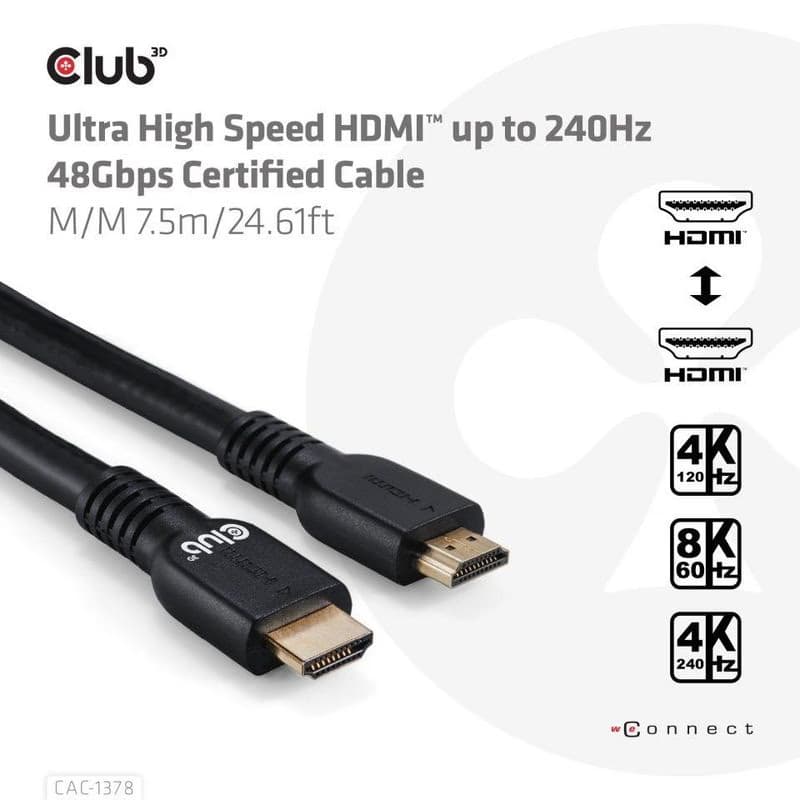 Club3D Kábel HDMI, Ultra Rýchly HDMI™ Certifikovaný Cable, 4K120Hz/8K60Hz, 7.5m 4