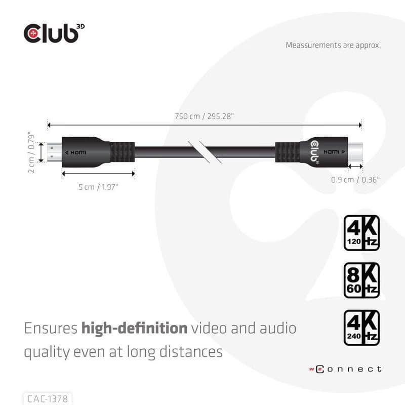Club3D Kábel HDMI, Ultra Rýchly HDMI™ Certifikovaný Cable, 4K120Hz/8K60Hz, 7.5m 5