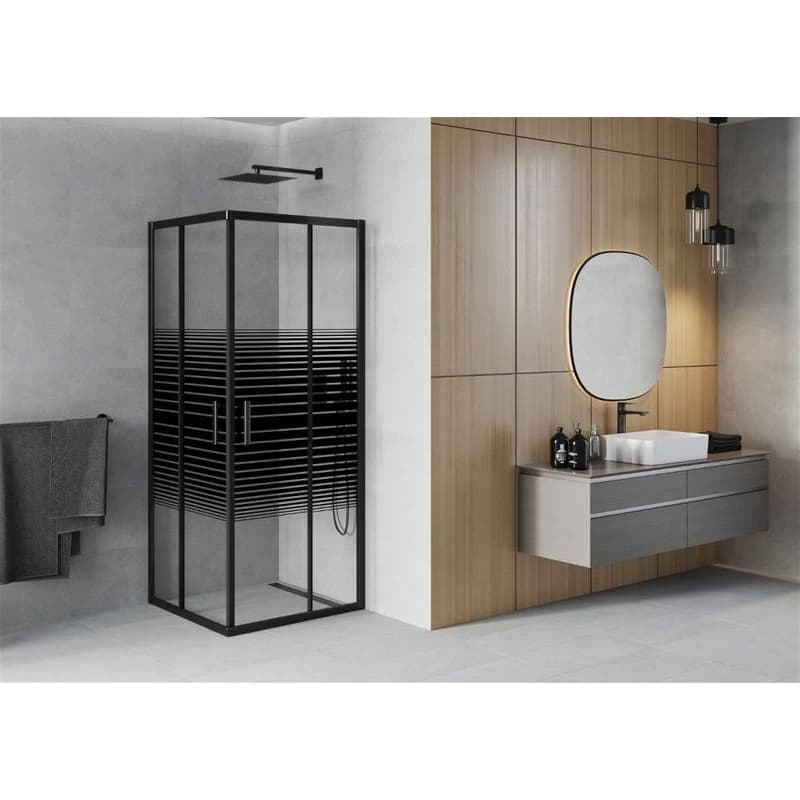 MEXEN - Rio sprchovací kút štvorec 90 x 90, pruhy, čierna 860-090-090-70-20 2