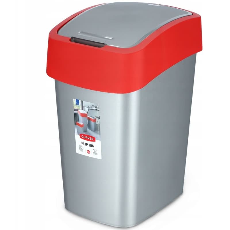 CURVER Odpadkový kôš FLIP BIN 45l | strieborná / červená 3