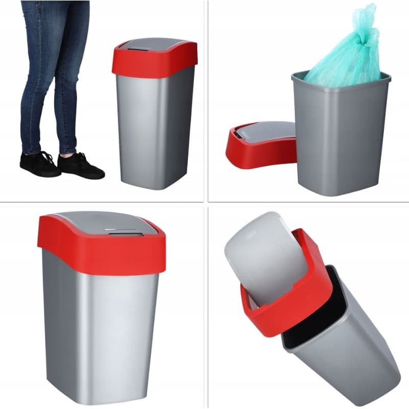 CURVER Odpadkový kôš FLIP BIN 45l | strieborná / červená 5