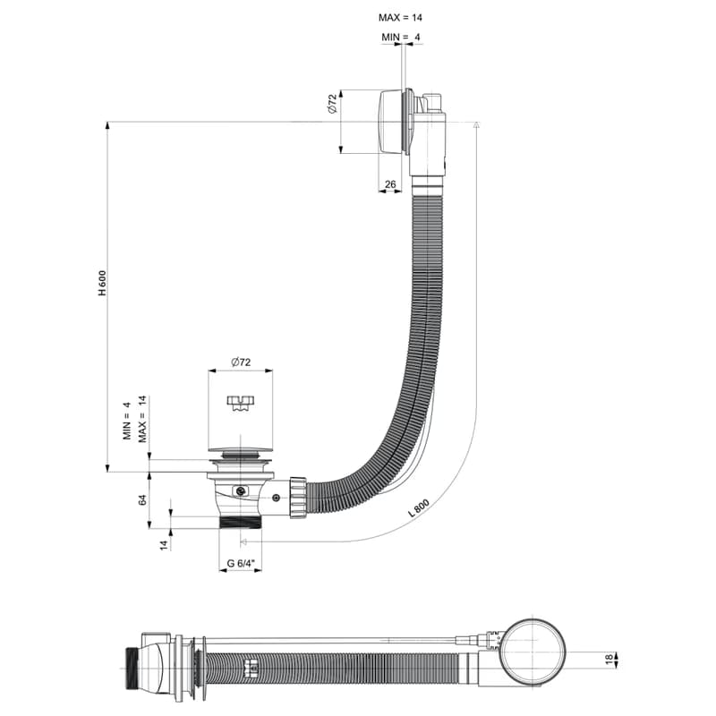 Polysan Polysan, Vaňová súprava s bovdenom, dĺžka 775mm, zátka 800mm, čierna mat, 71852.21 2