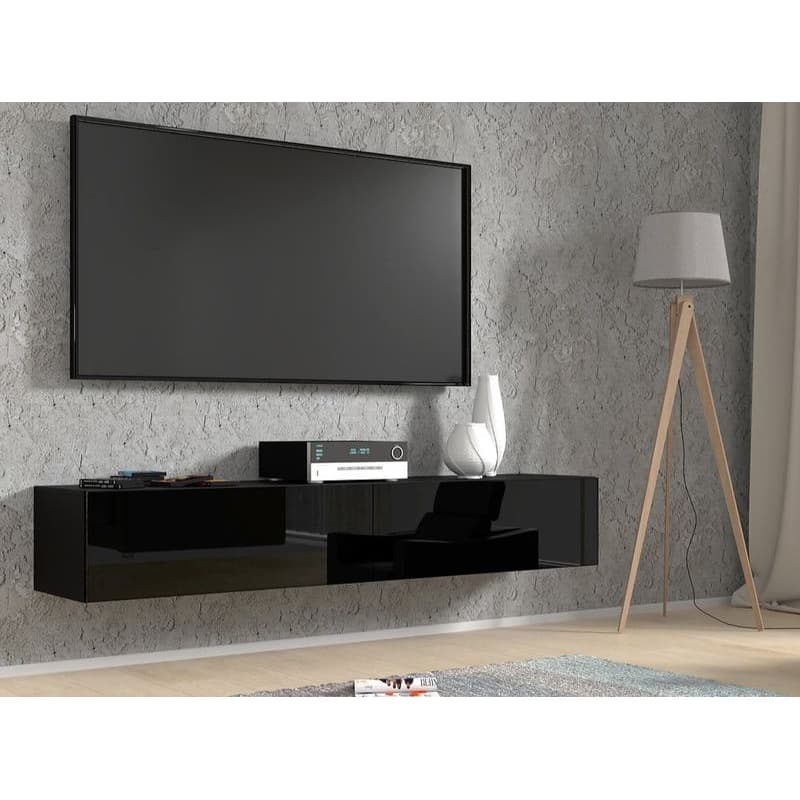 ArtBm Závesný TV stolík BINGO 180 cm | čierna - čierny lesk 1