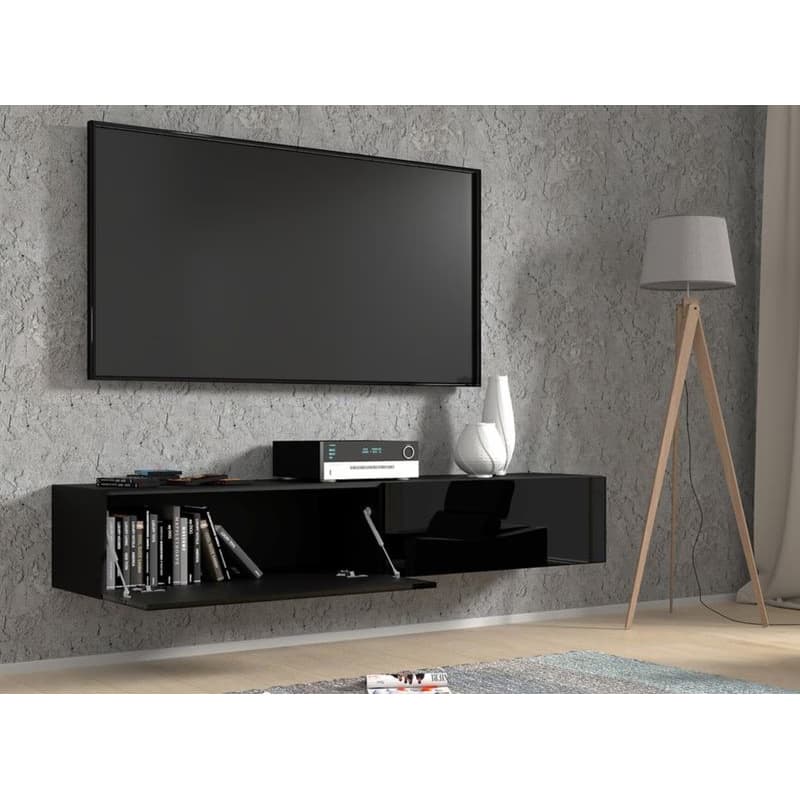 ArtBm Závesný TV stolík BINGO 180 cm | čierna - čierny lesk 2