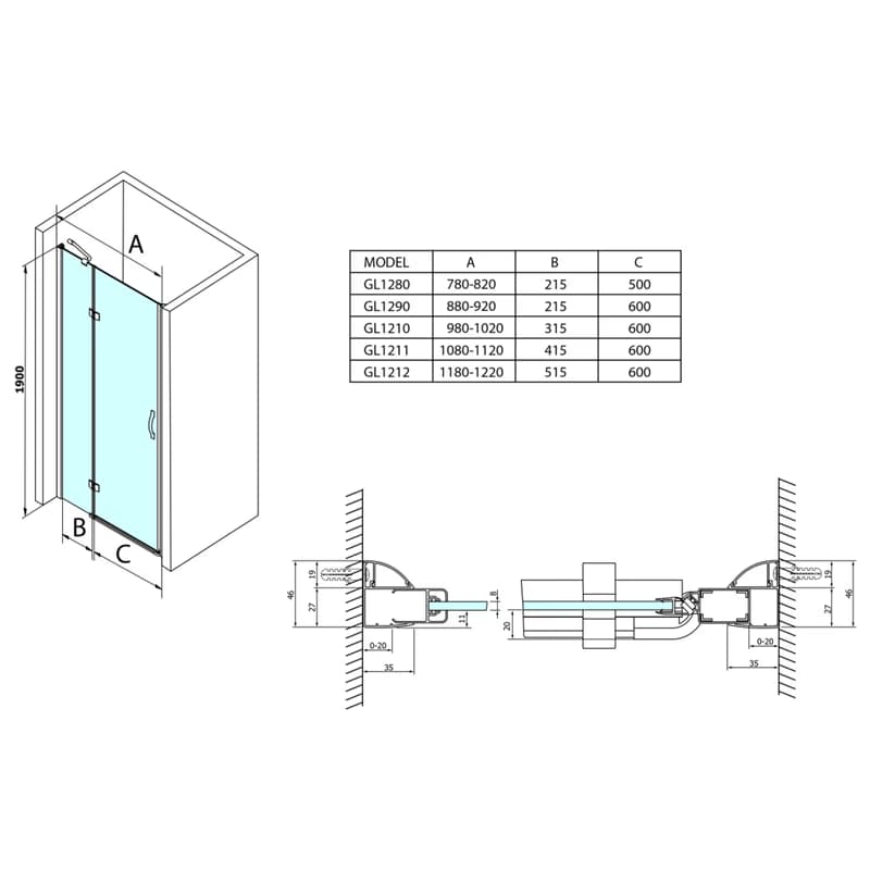 GELCO - LEGRO sprchové dvere do niky 1000, číre sklo GL1210 4