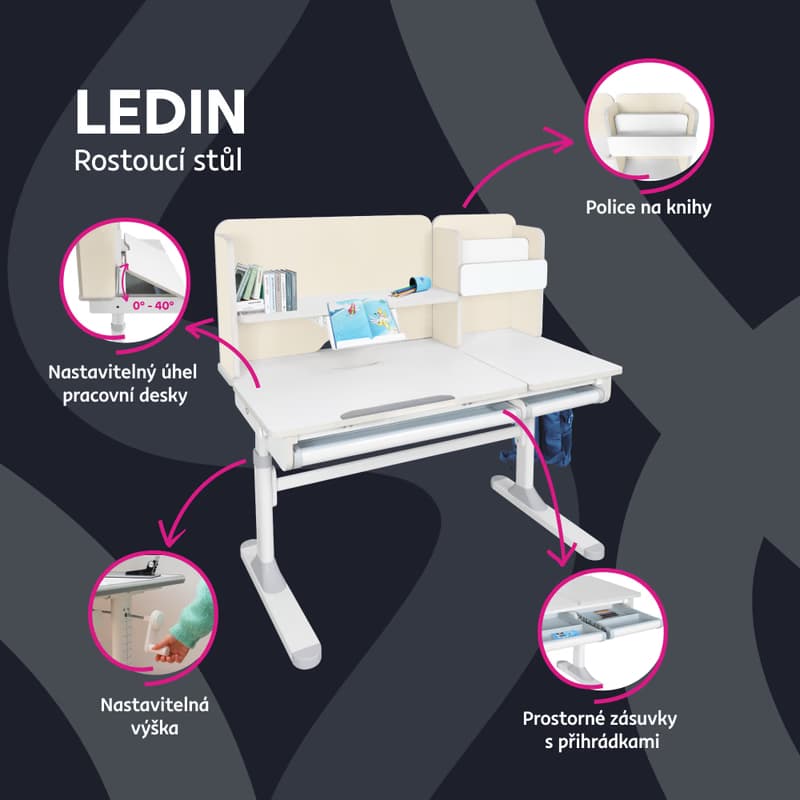 Rastúci detský stôl LEDIN Tempo Kondela 3