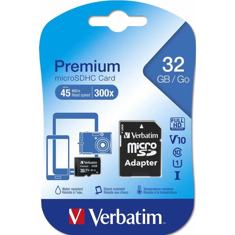 VERBATIM MicroSDHC karta 32GB Premium, U1 + SD adaptér 3