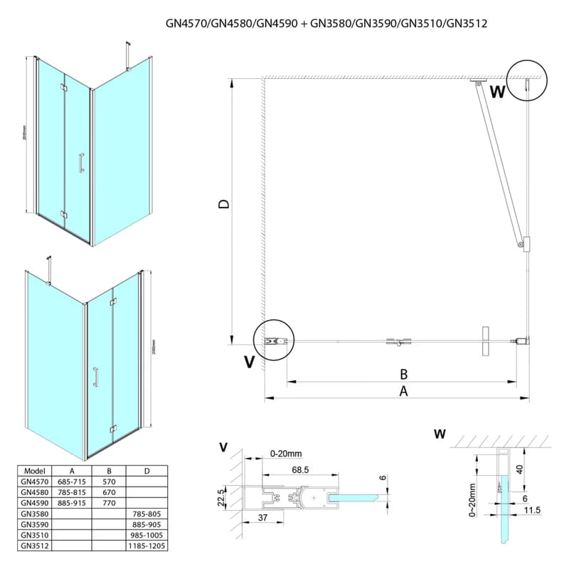 GELCO - LORO štvorcová sprchová zástena 900x900  GN4590-04 2