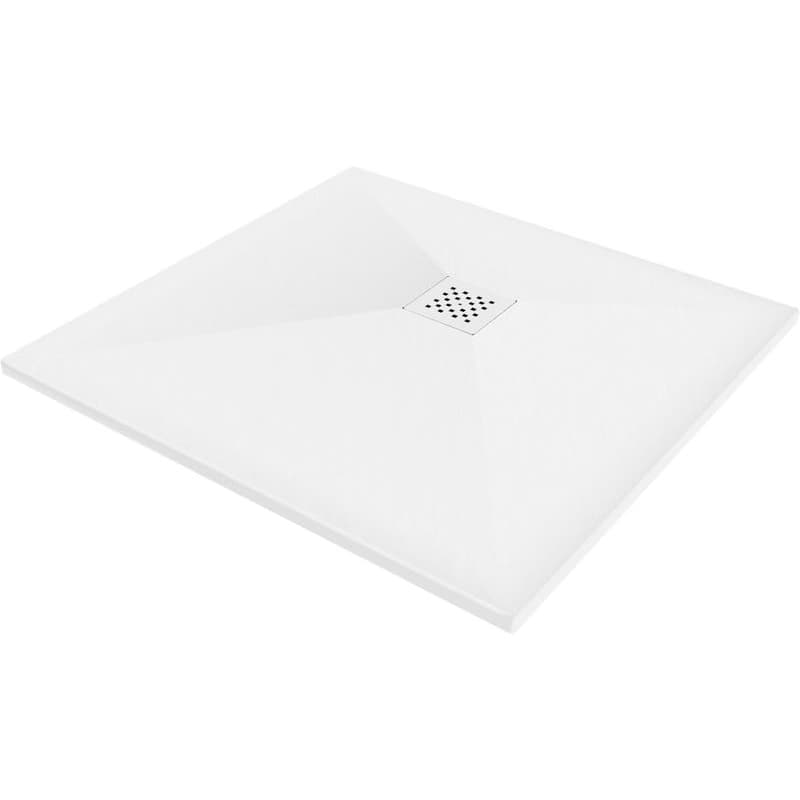 MEXEN/S - Stone+ štvorcová sprchová vanička 100 x 100, biela, mriežka biela 44101010-W
