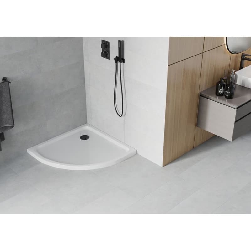 MEXEN/S - Flat sprchová vanička štvrťkruhová slim 80 x 80, biela + čierny sifón 41108080B 2
