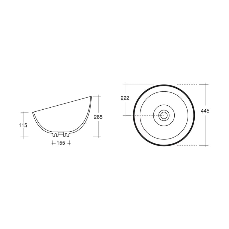 SAPHO - DOME OBLIQUO keramické umývadlo na dosku vysoké, Ø 44,5cm, biela WH031 3