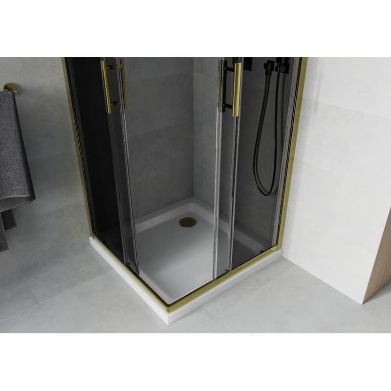 MEXEN/S - Rio sprchovací kút štvorec 70x70, grafit, zlatá + biela vanička so sifónom 860-070-070-50-40-4010G 5