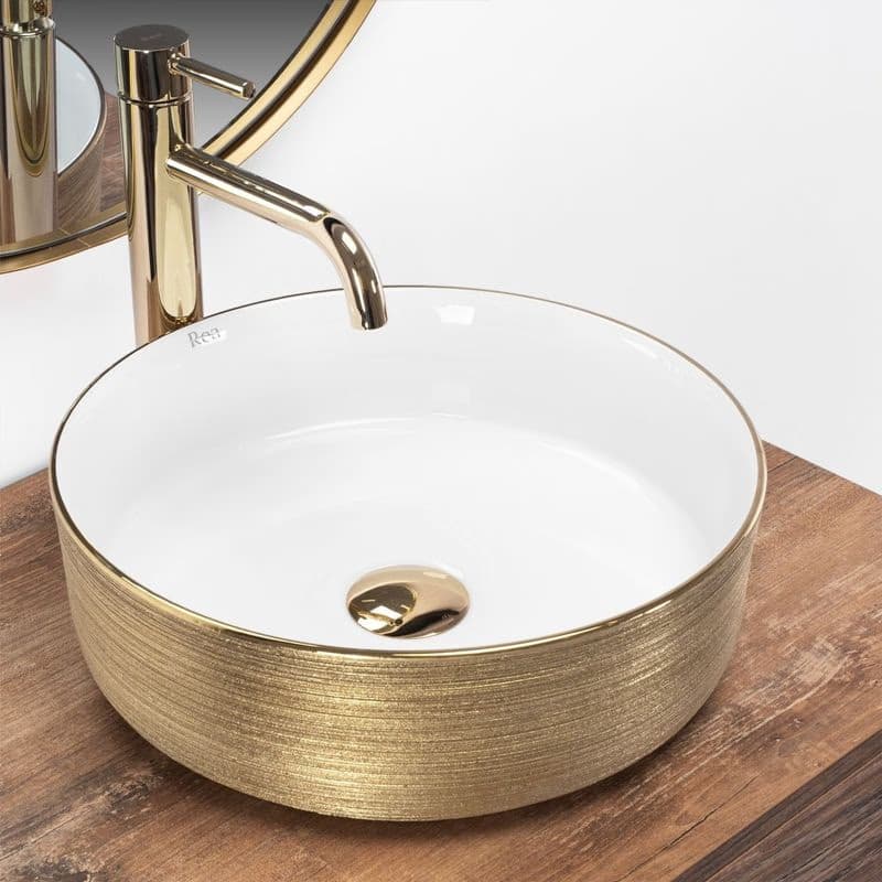 REA - Umývadlo na dosku Sami White Brush Gold REA-U6630 2