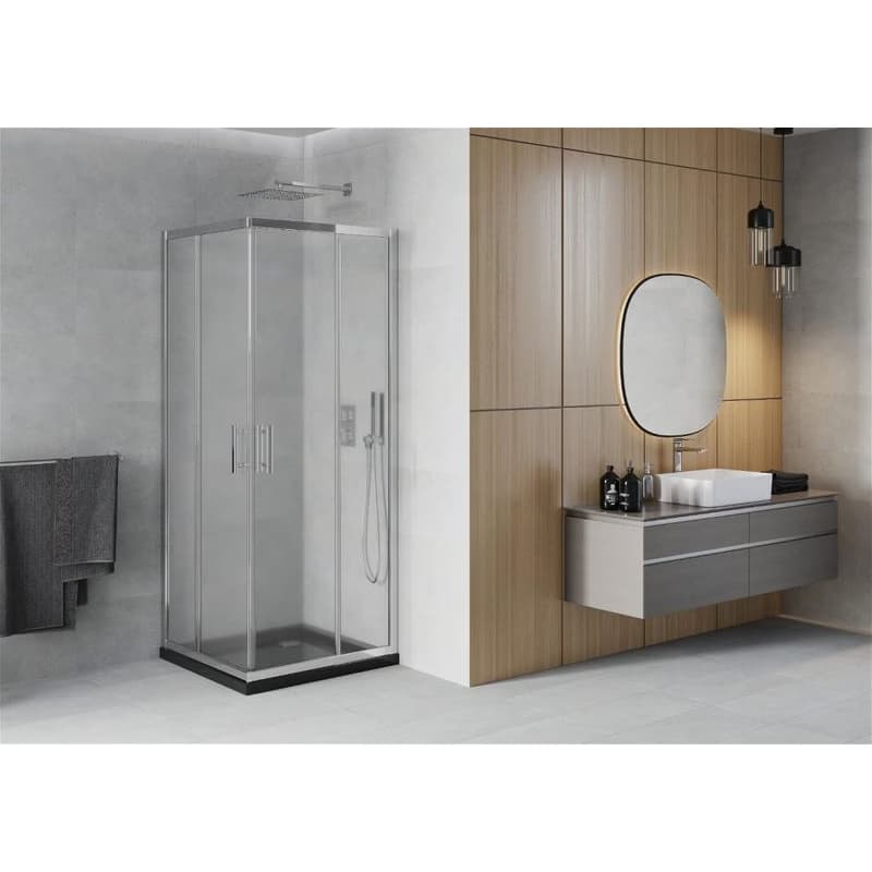 MEXEN/S - Rio štvorcový sprchovací kút 80 x 80, mráz, chróm + vanička so sifónom Flat, čierny 860-080-080-01-30-4070 2