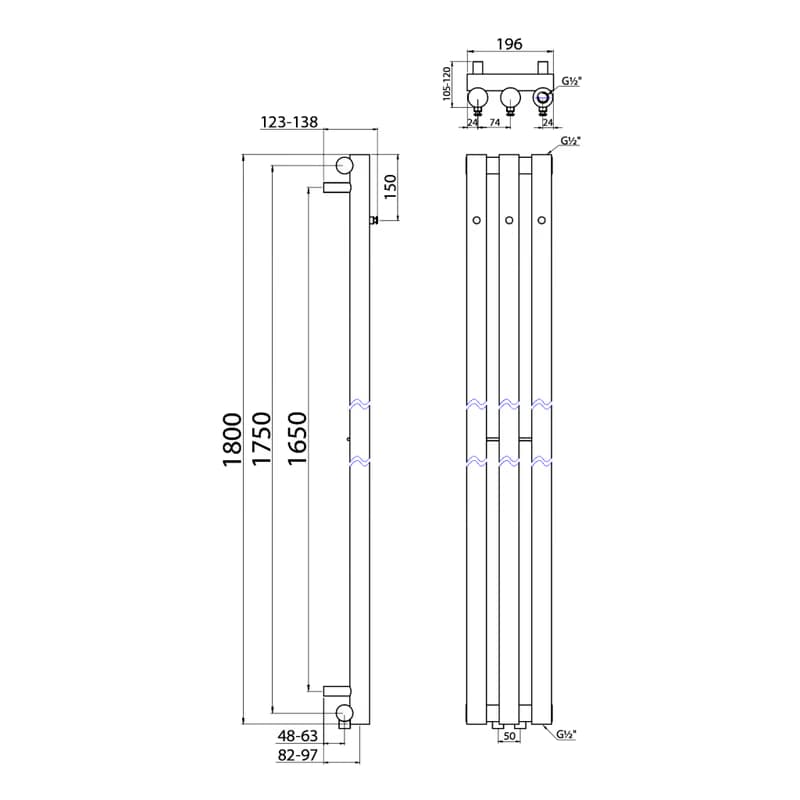 SAPHO - PILON vykurovacie teleso 196x1800, so 3 háčikmi, chróm IZ126T 2