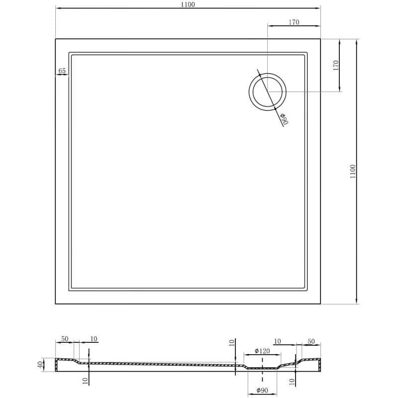 MEXEN - Flow Sprchová vanička štvorcová slim 110 x 110, biela lesk 46S101111 6