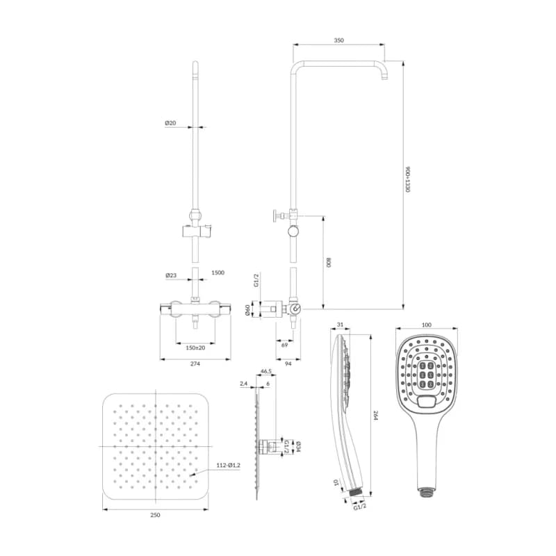 OMNIRES - UNI termostatický sprchový stĺp chróm /CR/ Y1244DCR 3
