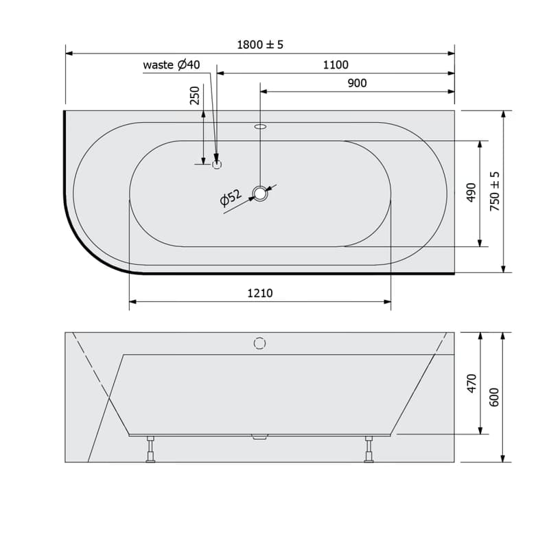 POLYSAN - VIVA R MONOLITH asymetrická vaňa 180x75x60cm, biela 72129M 2