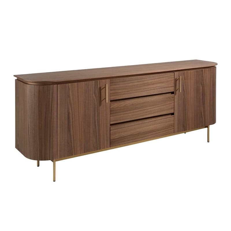 Estila Moderný art deco príborník Vita Naturale s dvomi dvierkami a tromi policami v orechovej hnedej farbe so zlatými detailmi 210 cm 1
