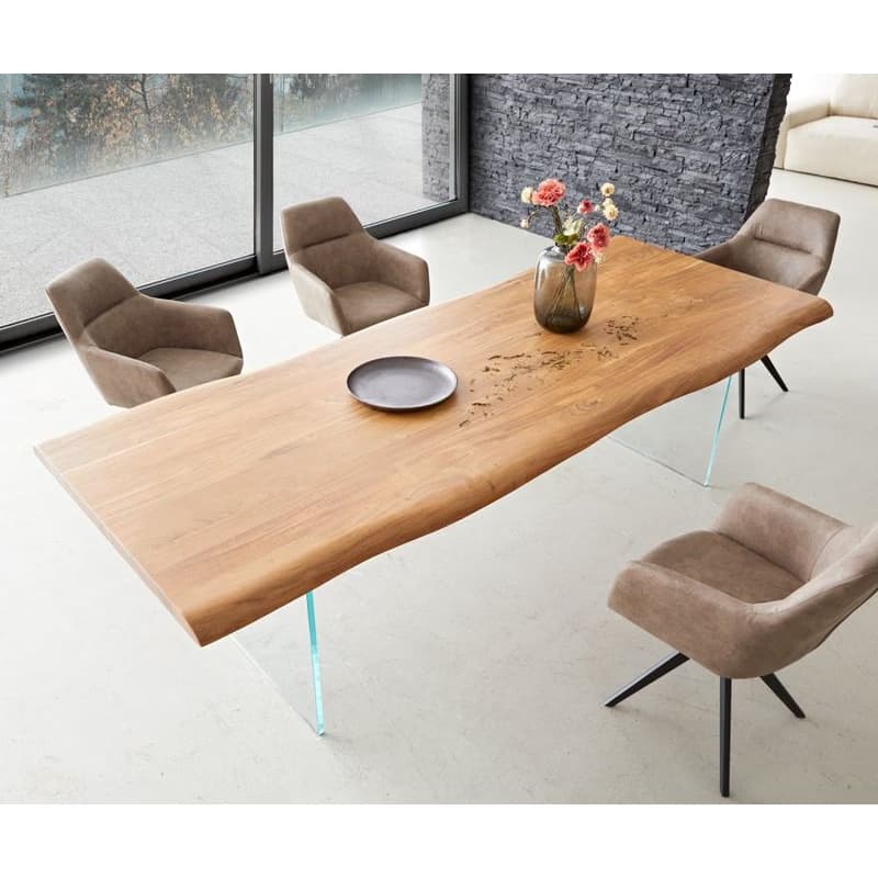 Jedálenský stôl Edge 260x100 XL akácia prírodná sklo Live-Edge 4