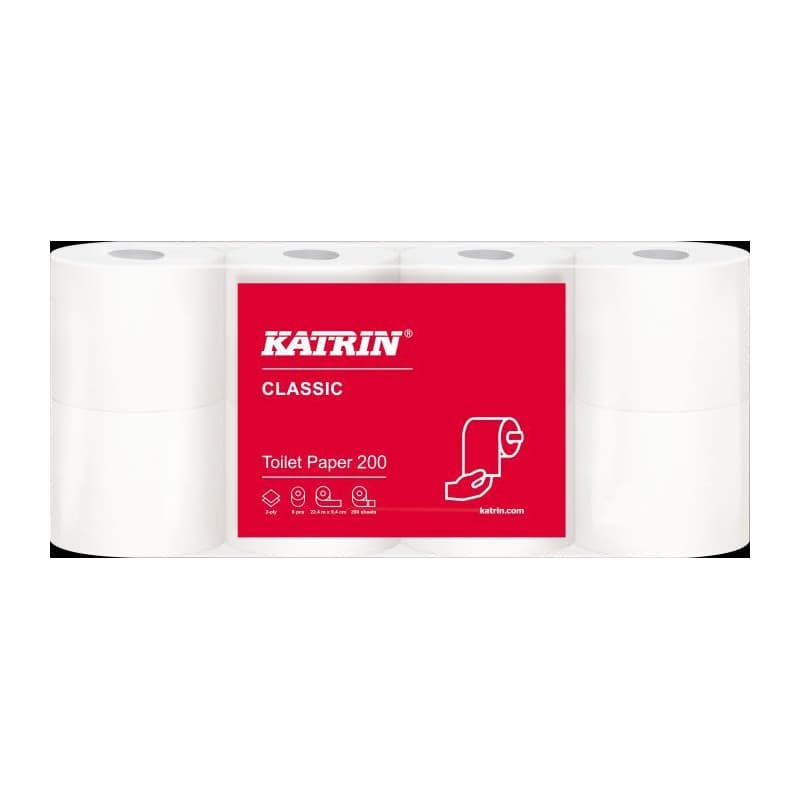 Toaletný papier Katrin 2vrs biely 23,4 m 200 útržkov 8ks / predaj iba po balení