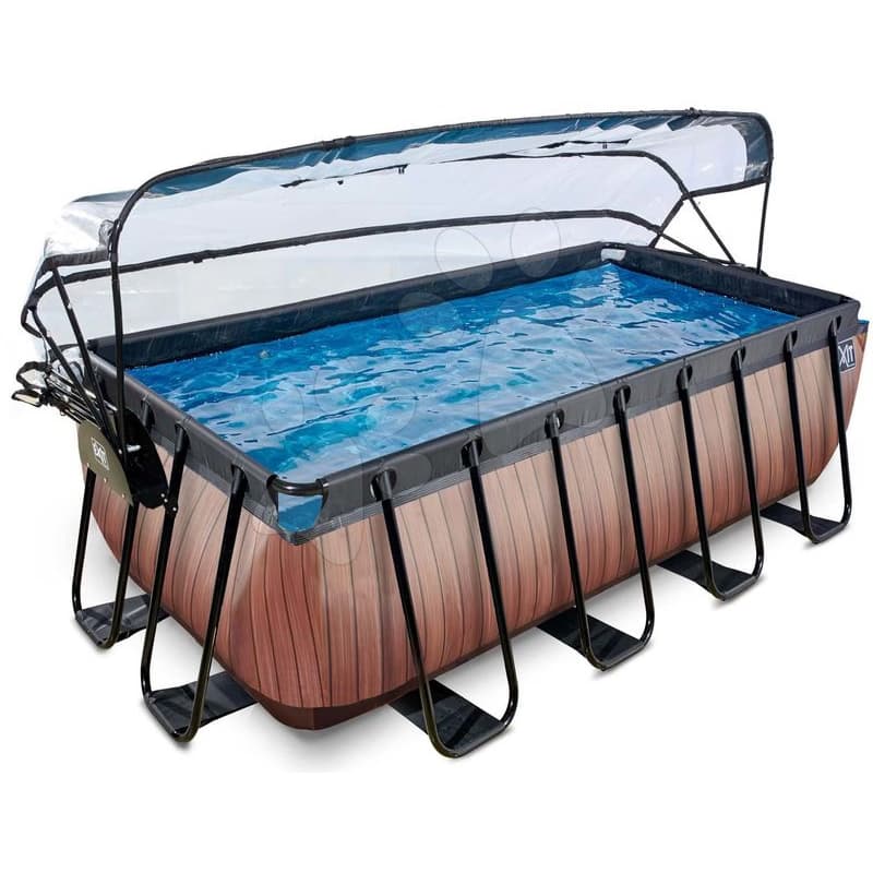 Bazén s krytom pieskovou filtráciou a tepelným čerpadlom Wood pool Exit Toys oceľová konštrukcia 400*200*122 cm hnedý od 6 rokov