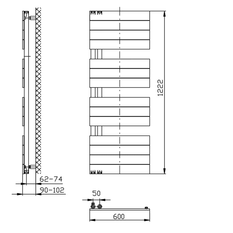 AQUALINE - MILI vykurovacie teleso 600x1222, čierna mat DC626T 2