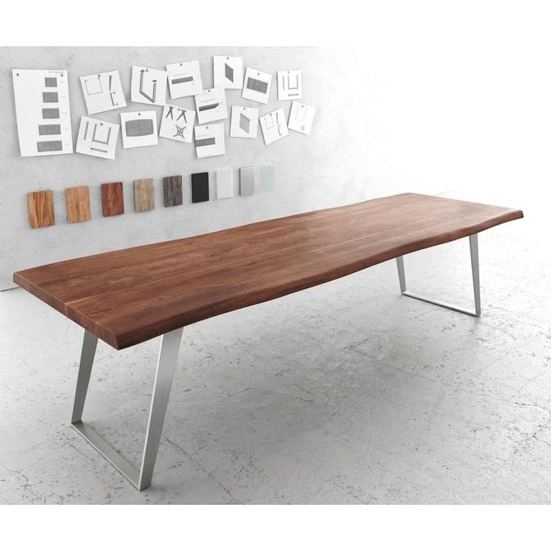 Jedálenský stôl Edge 300x100 cm XL akácia hnedá nerezová oceľ 1