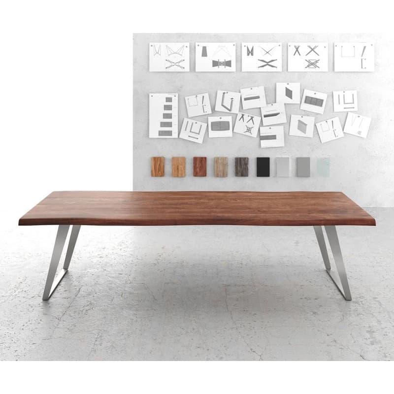 Jedálenský stôl Edge 300x100 cm XL akácia hnedá nerezová oceľ 2