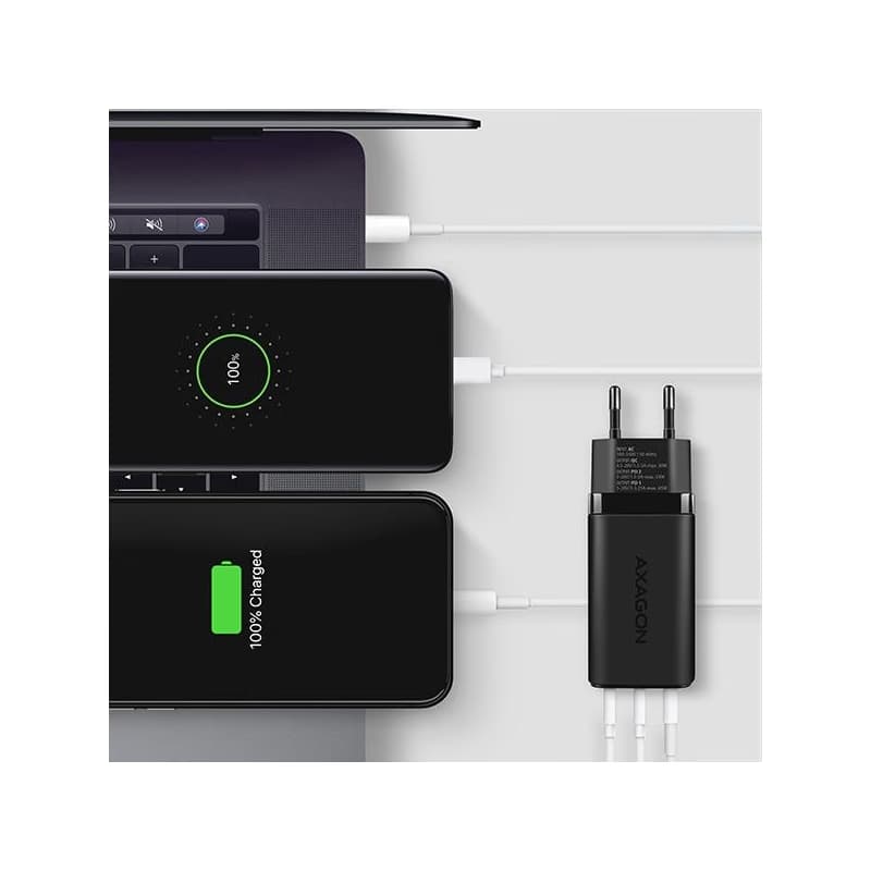 AXAGON ACU-DPQ65, GaN nabíjačka do siete 65W, 3x port (USB-A + dual USB-C), PD3.0/QC4+/PPS/Apple, čierna 6