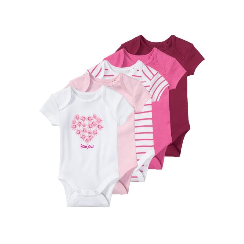 lupilu® Dievčenské body pre bábätká BIO, 5 kusov (50/56, ružovofialová/ružová/bledoružová/biela) 1