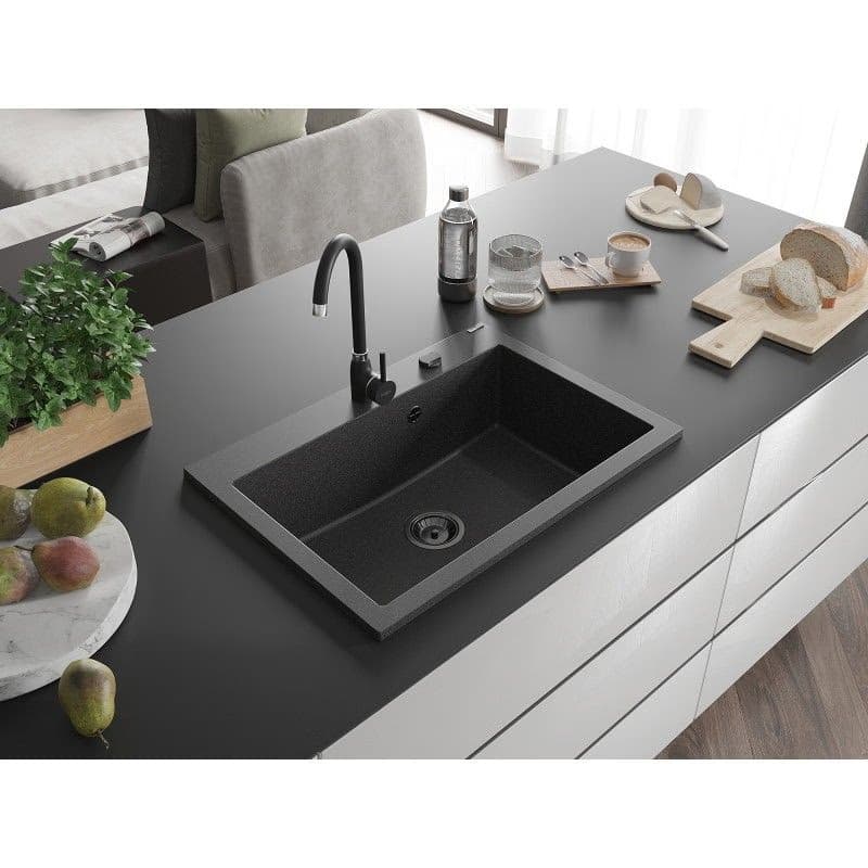 MEXEN/S MEXEN/S - Elix granitový drez 1-miska 700 x 500 mm, čierna kropenatá, sifón čierna 6526701005-76-B 3