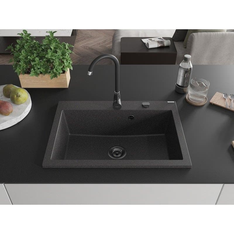MEXEN/S MEXEN/S - Elix granitový drez 1-miska 700 x 500 mm, čierna kropenatá, sifón čierna 6526701005-76-B 4