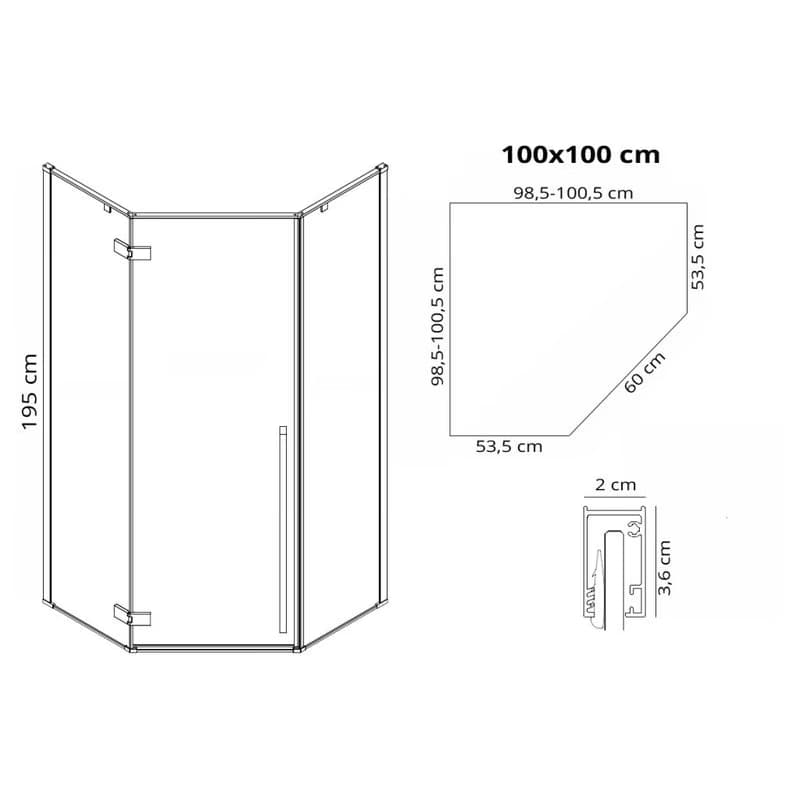 REA - Sprchovací kút Diamond 100x100 čierny matný REA-K5623 6