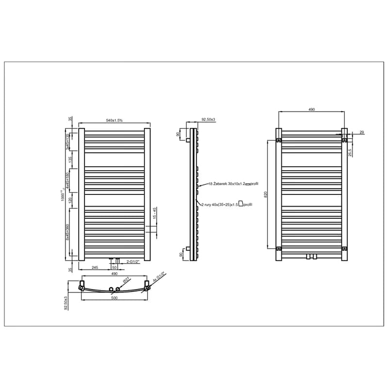 Invena UG-03-100-A 540 mm x 1000 mm čierna matná 4