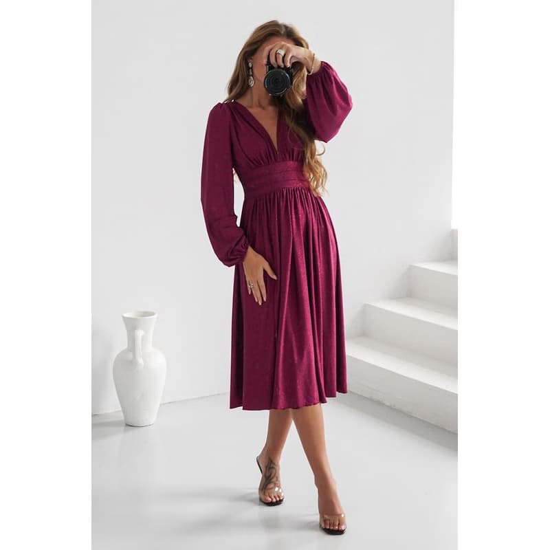 Warsaw Dress Slivkové trblietavé midi šaty s dlhými rukávmi Veľkosť: XXXL 1
