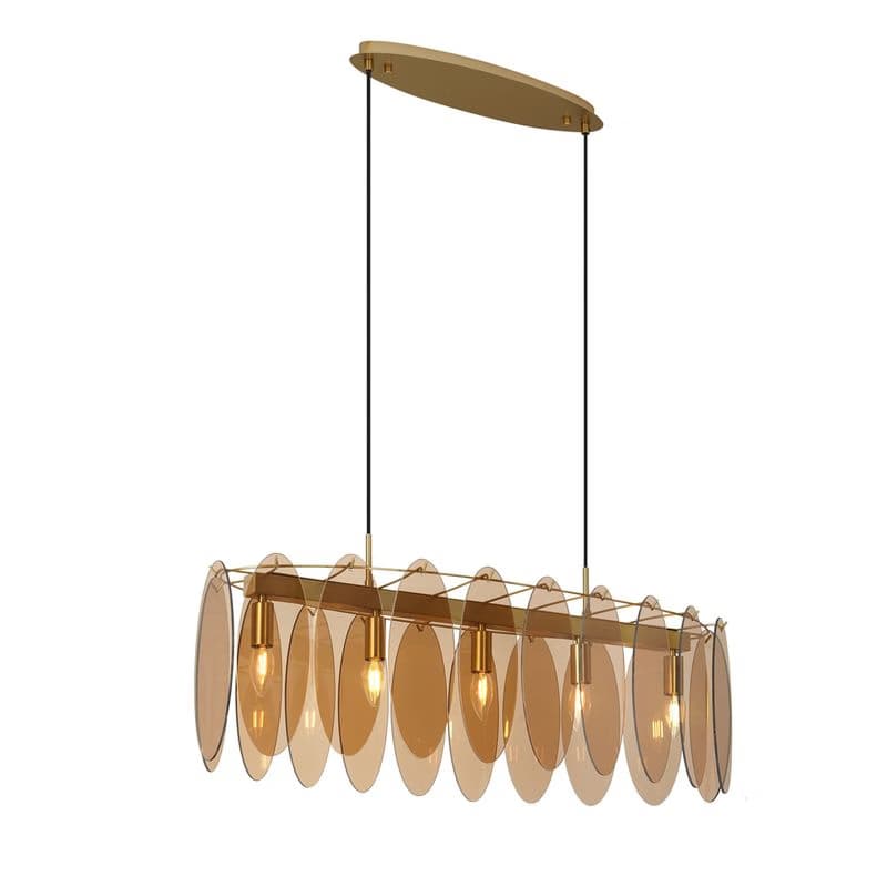 Závesná lampa Art Deco zlatá s jantárovým sklom oválna 5-svetiel - Mochan 1