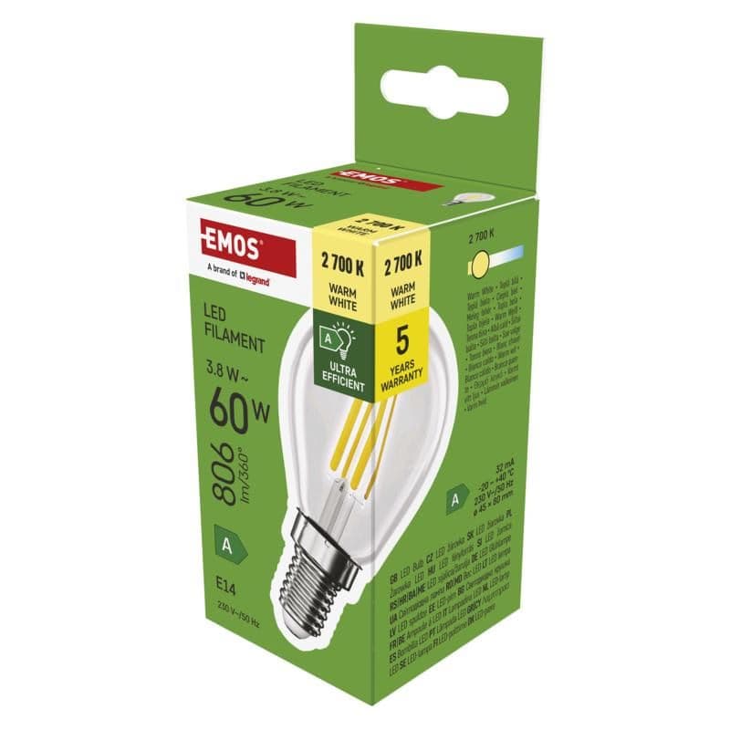 EMOS LED FLM MINI GL 3,8 W (60 W) 806lm E14 WW A CLAS 1