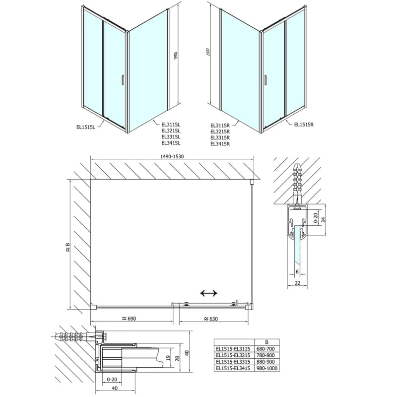 POLYSAN - EASY obdĺžniková sprchová zástena 1500x800 L/P varianta EL1515EL3215 2