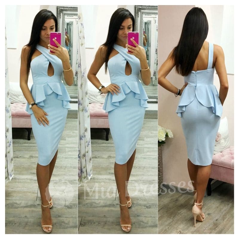 Svetlomodré peplum midi šaty Veľkosť: S 1