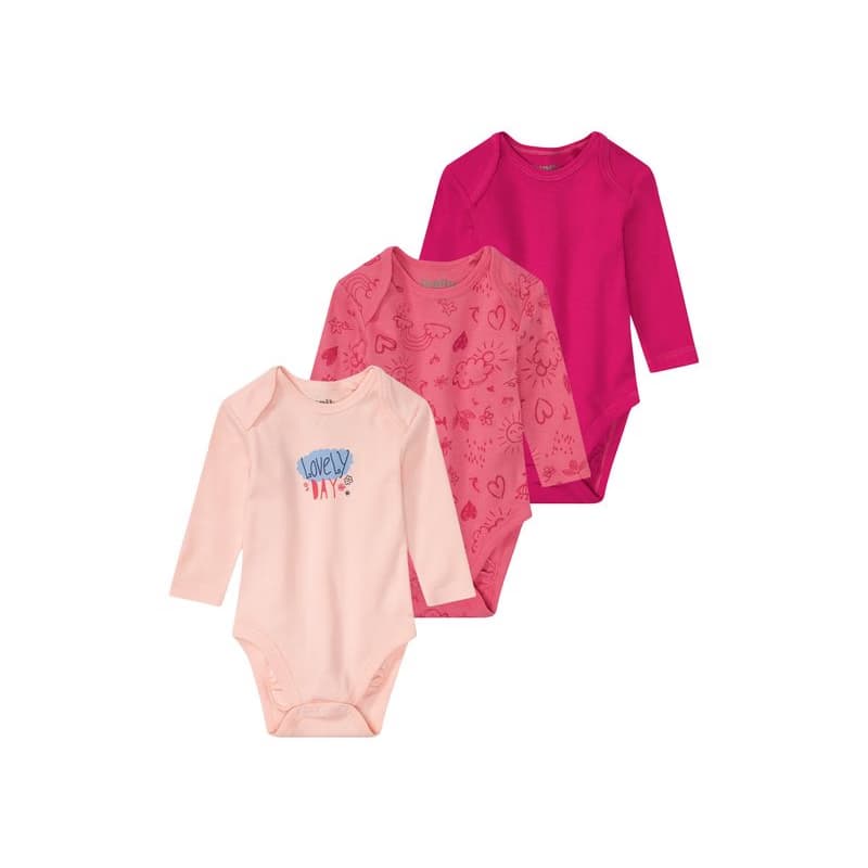 lupilu® Dievčenské body pre bábätká, 3 kusy (50/56, fialová/ružová/bledoružová)