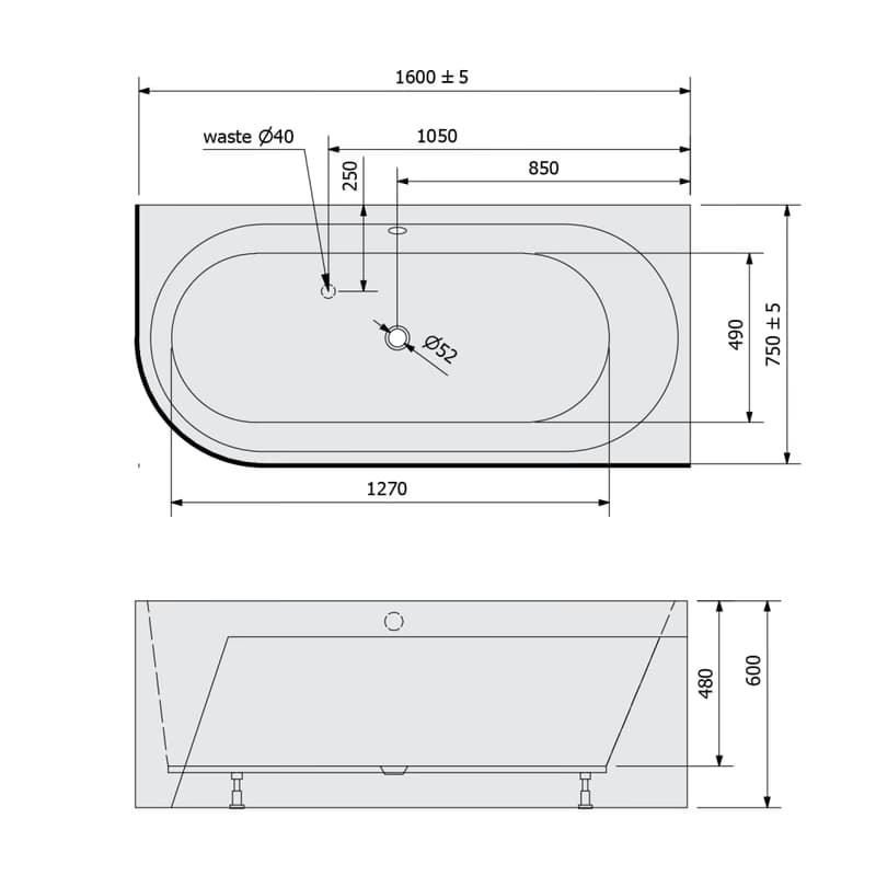 POLYSAN - ASTRA R MONOLITH asymetrická vaňa 160x75x60cm, biela 34611M 2