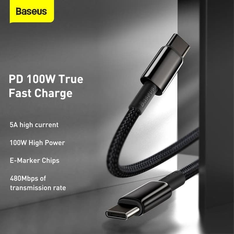 Baseus Tungsten Gold rýchlonabíjací / dátový kábel USB-C na USB-C 100W 2m, čierna 3