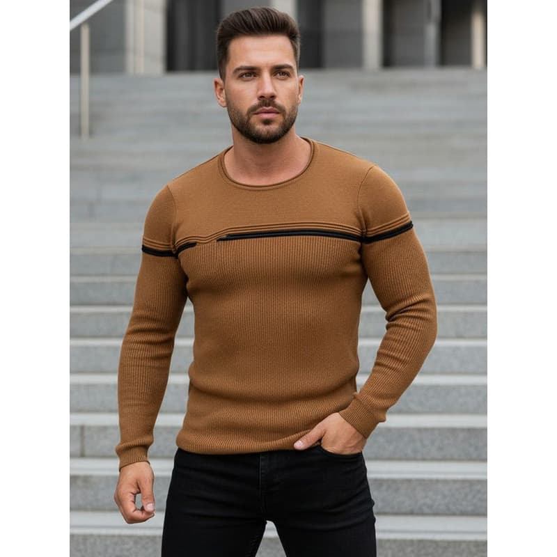 Pánsky sveter vo farbe camel WX1625