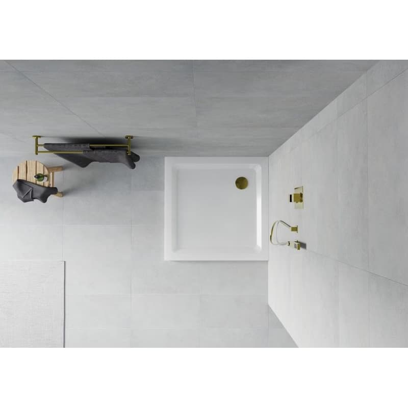 MEXEN/S - Flat sprchová vanička štvorcová slim 80 x 80, biela + zlatý sifón 40108080G 4