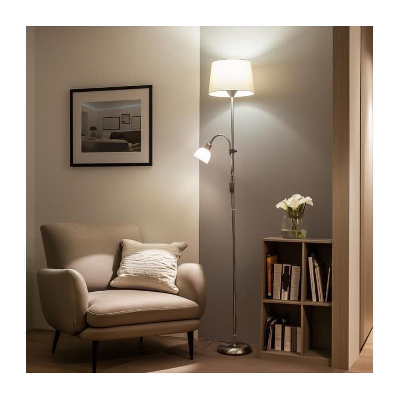 Brilagi - Stojacia lampa CERIA 1xE27/100W/230V + 1xE14/25W matný chróm/béžová 1xBG2826+1xEG781037