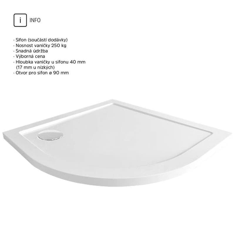 Mereo Štvrťkruhová sprchová vanička, R550, 90x90x4 cm, SMC, bílá, vrátanie sifónu CV01NS 3
