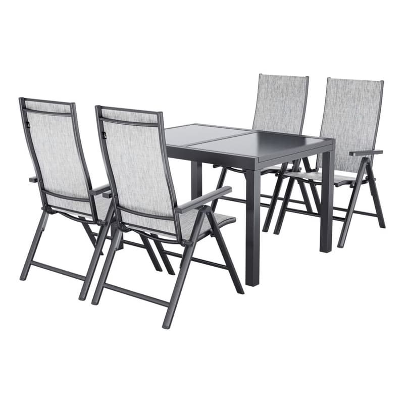 LIVARNO® Hliníkový rozťahovací záhradný stôl Houston/Toronto, 120 – 180 x 89 x 75 cm + Hliníkové skladacie kreslo Houston, 4 kusy